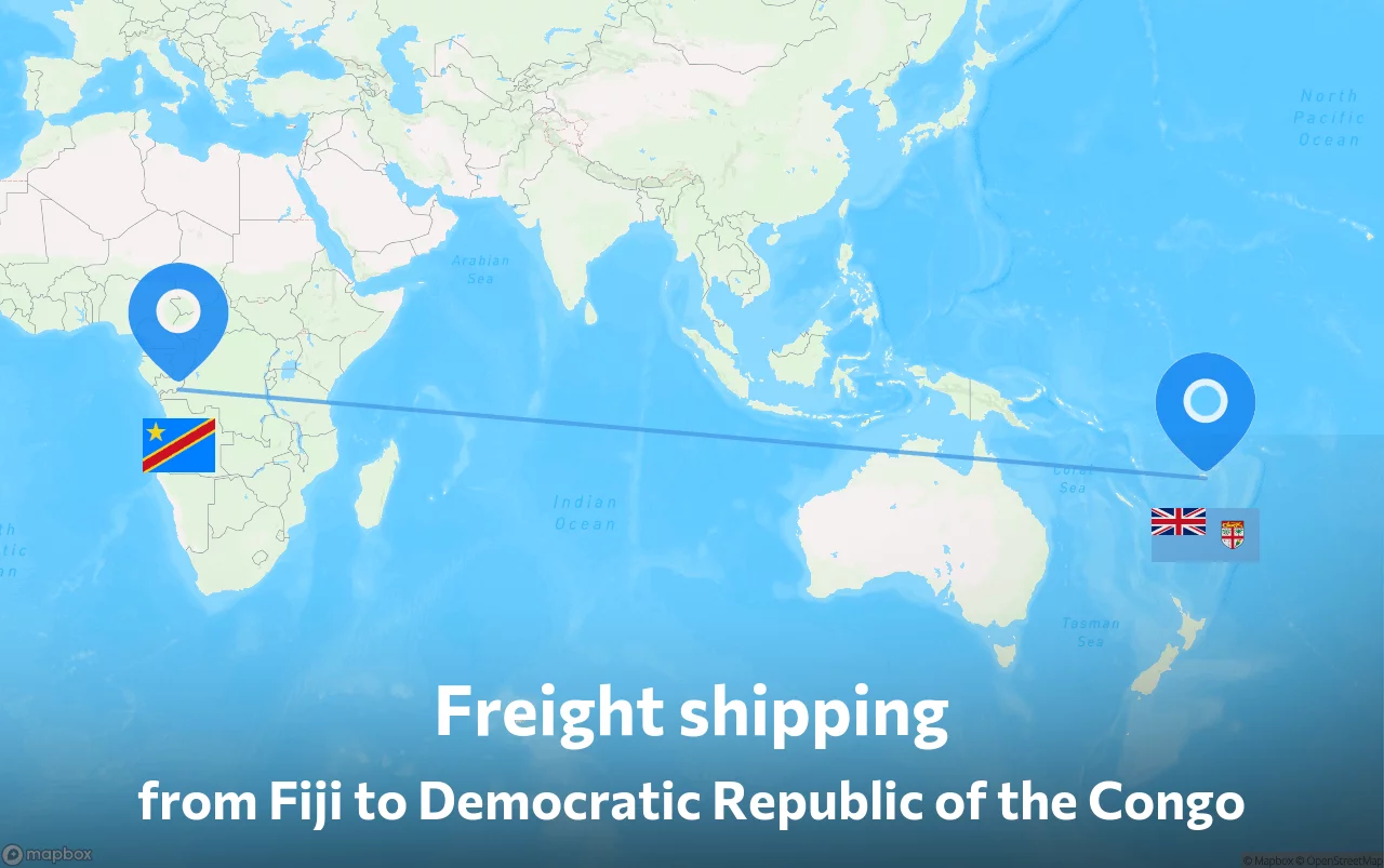 Shipping route from Fiji to Democratic Republic of the Congo