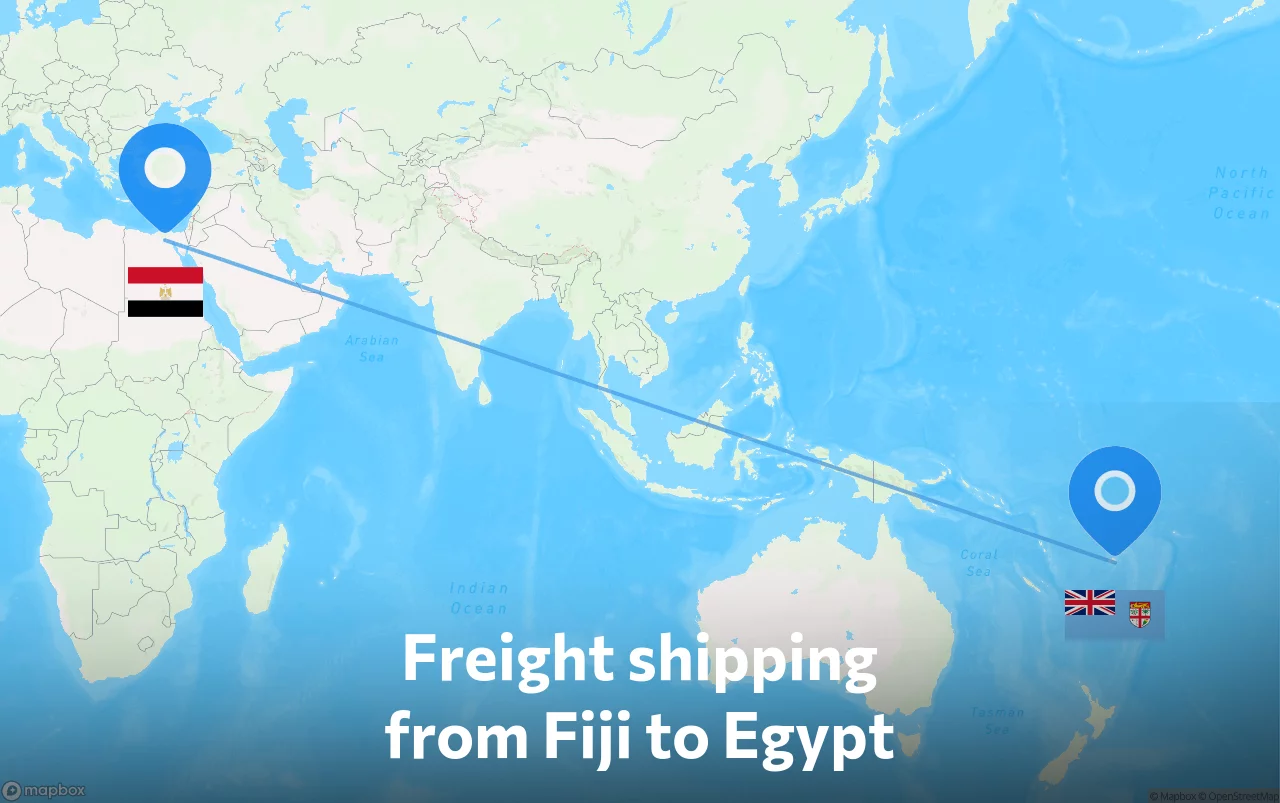 Shipping route from Fiji to Egypt