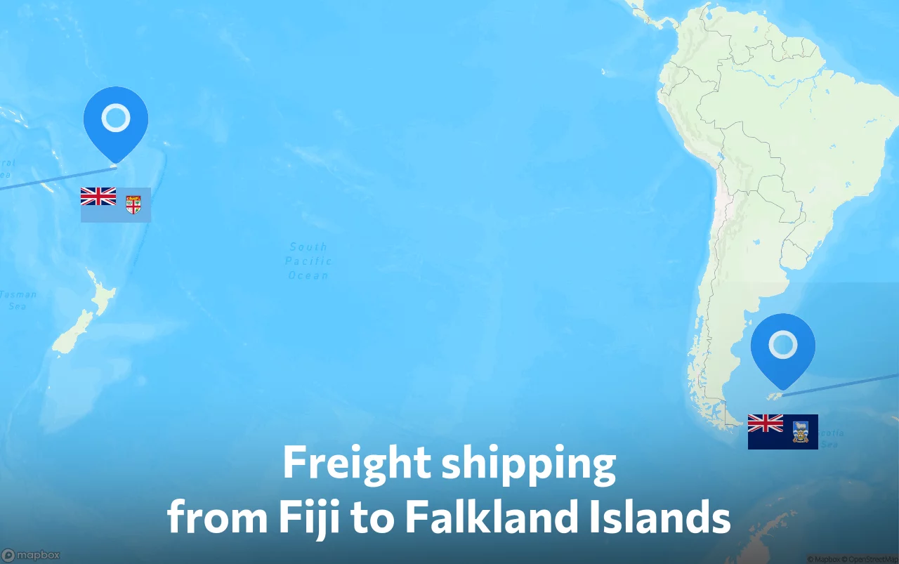 Shipping route from Fiji to Falkland Islands