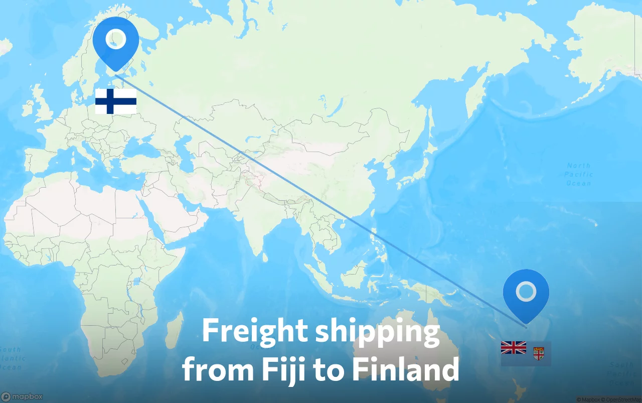 Shipping route from Fiji to Finland