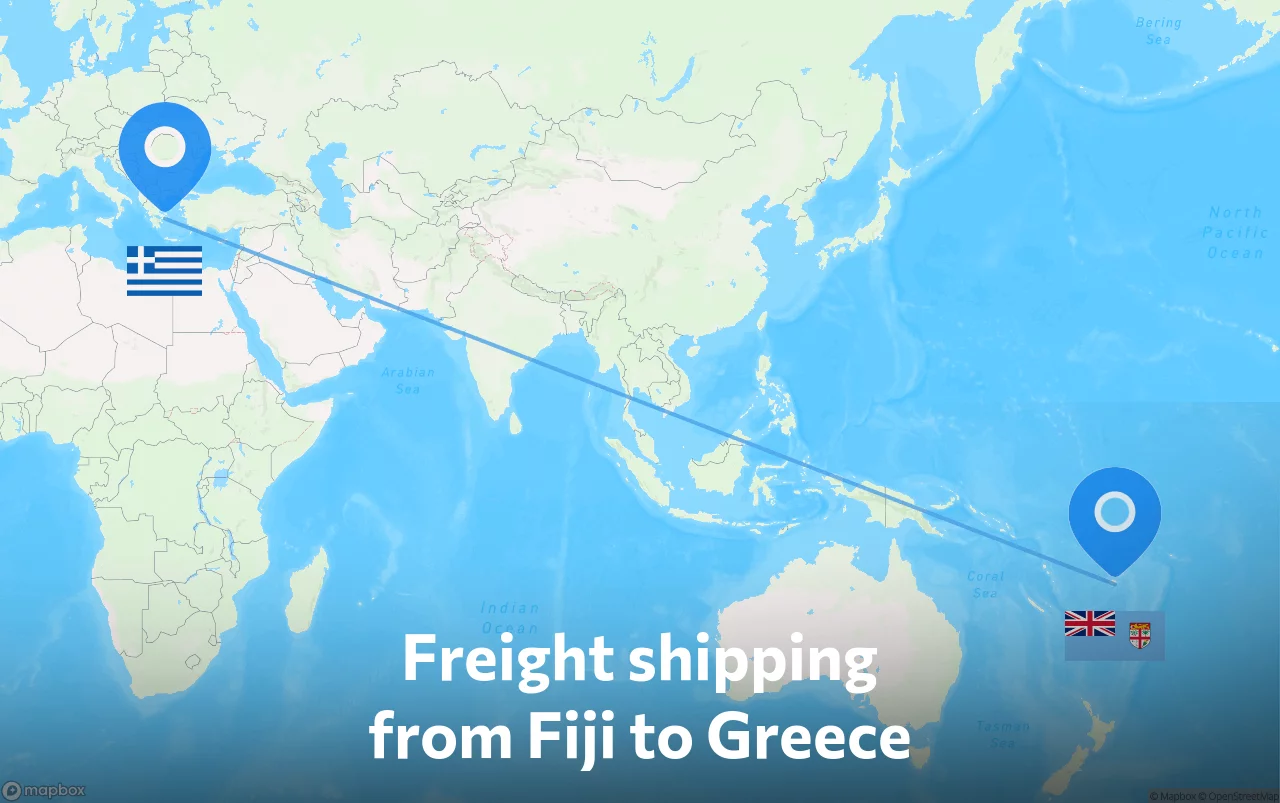Shipping route from Fiji to Greece