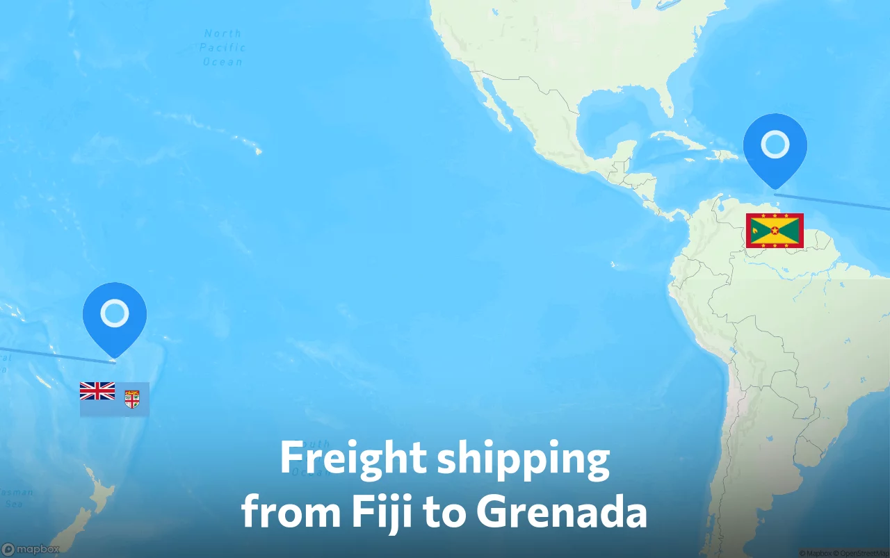 Shipping route from Fiji to Grenada