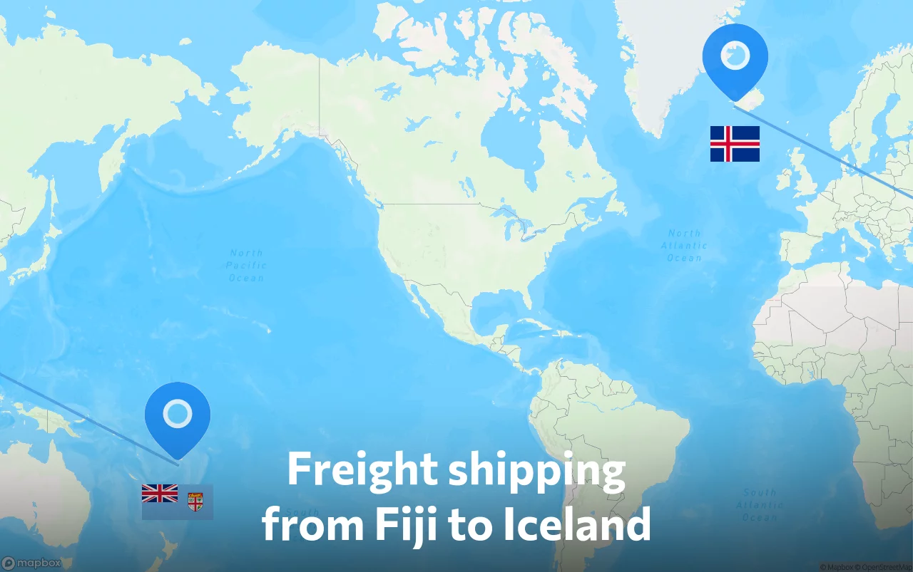 Shipping route from Fiji to Iceland