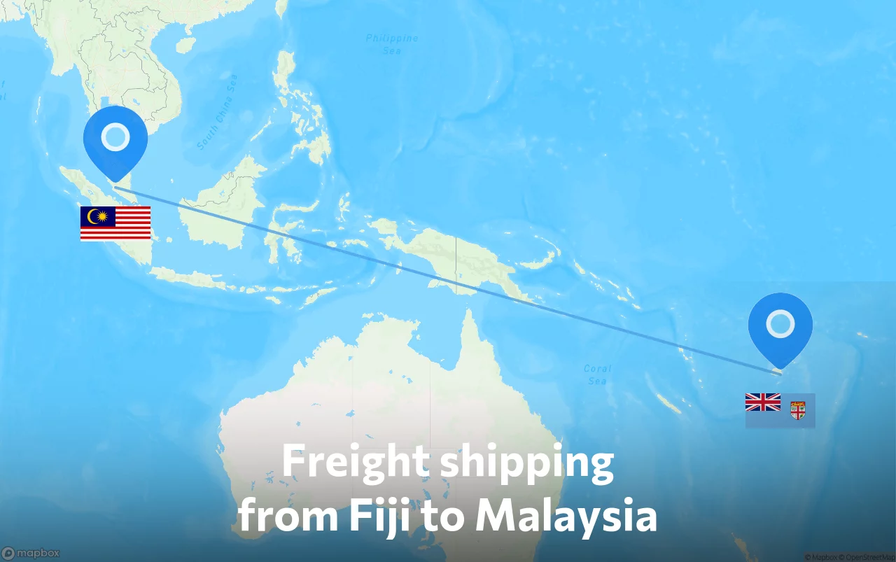 Shipping route from Fiji to Malaysia