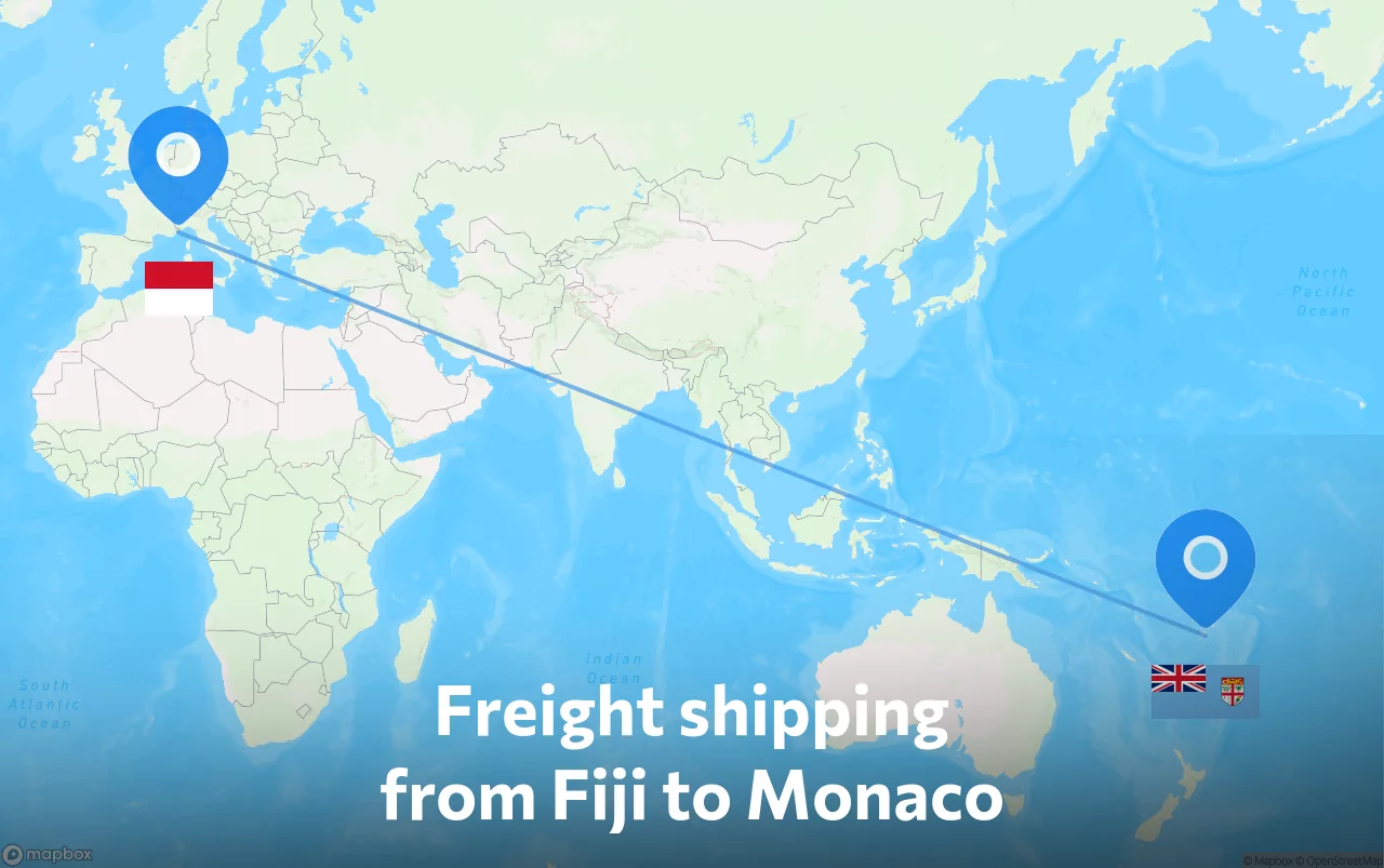 Shipping route from Fiji to Monaco