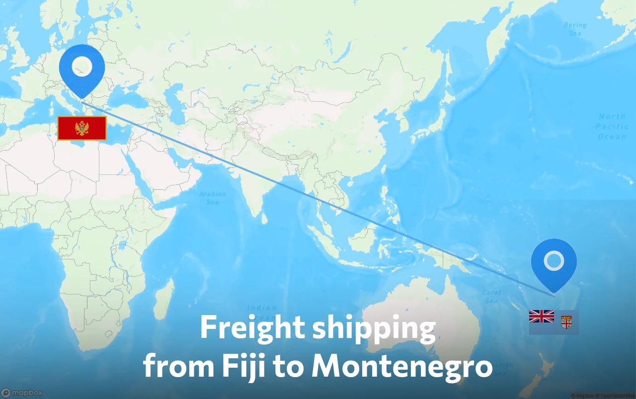 Shipping route from Fiji to Montenegro