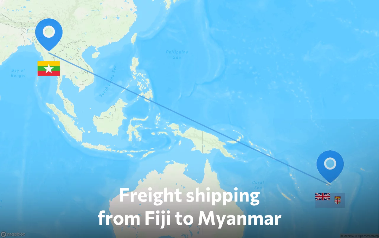 Shipping route from Fiji to Myanmar