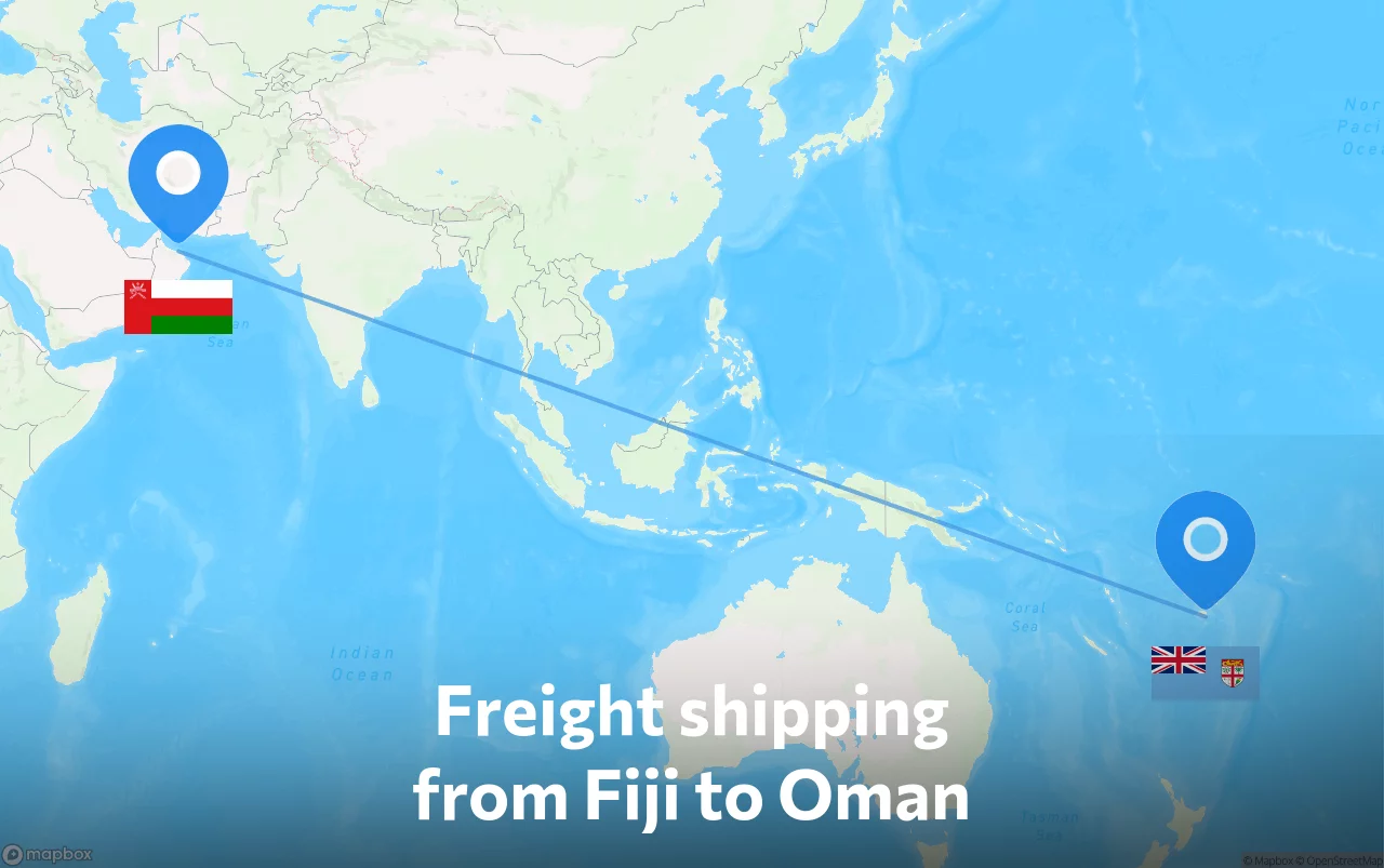 Shipping route from Fiji to Oman