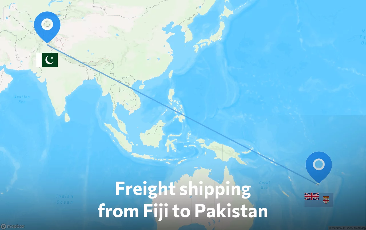Shipping route from Fiji to Pakistan
