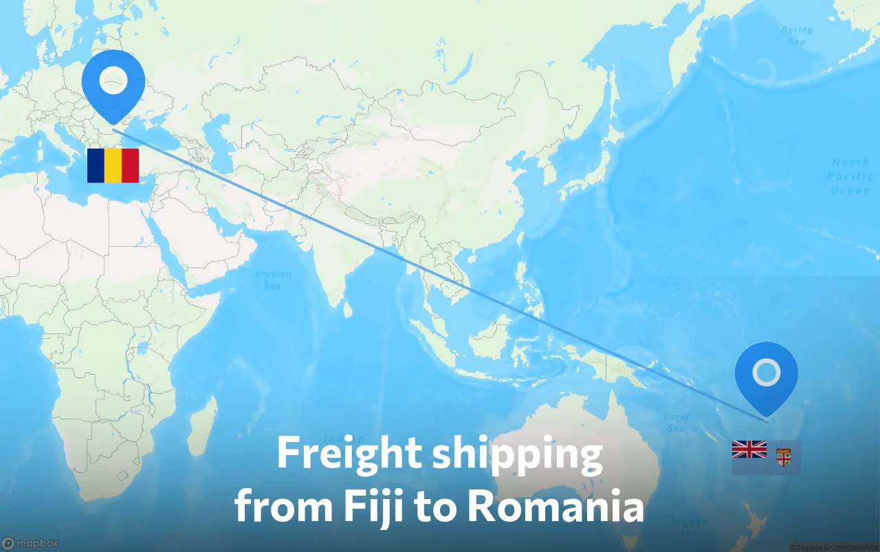 Shipping route from Fiji to Romania