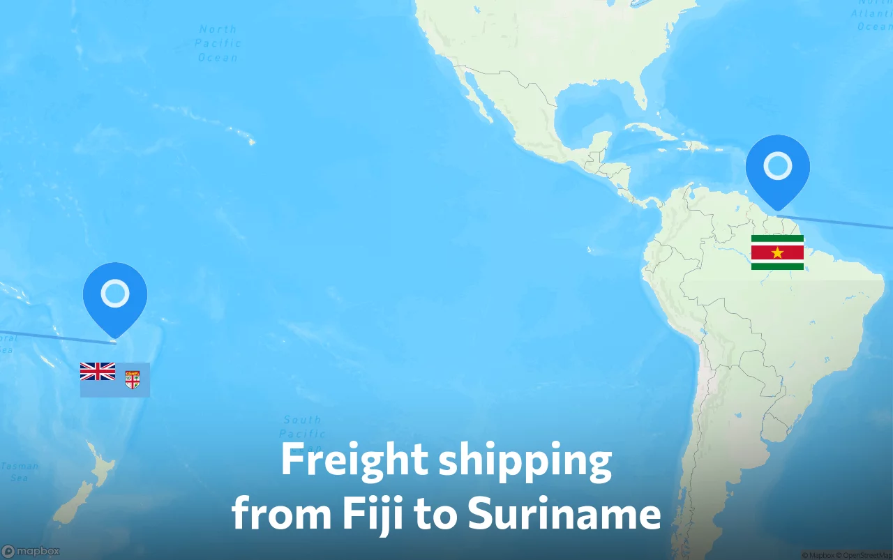 Shipping route from Fiji to Suriname