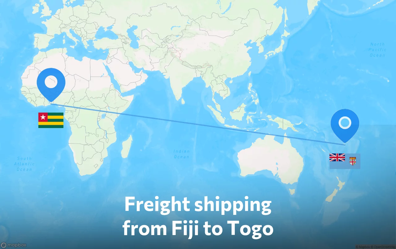 Shipping route from Fiji to Togo