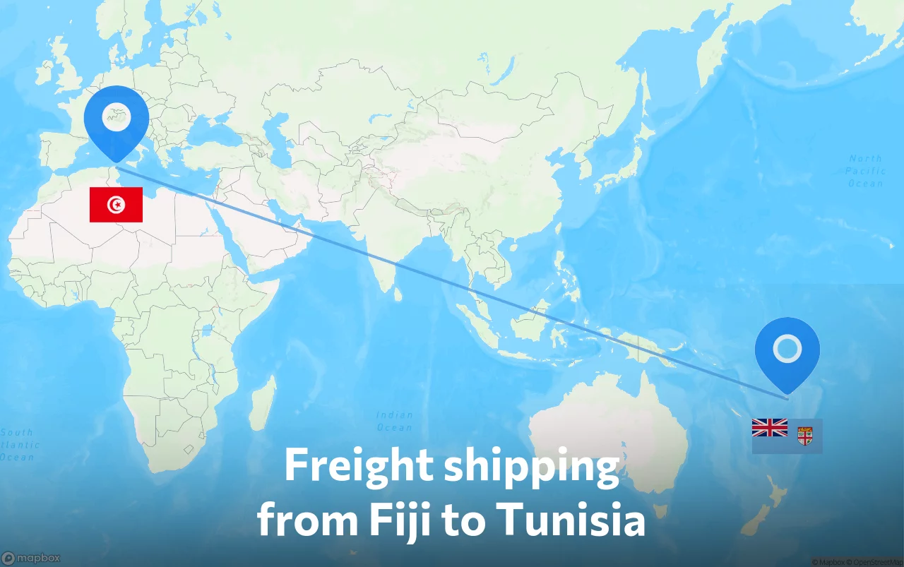 Shipping route from Fiji to Tunisia