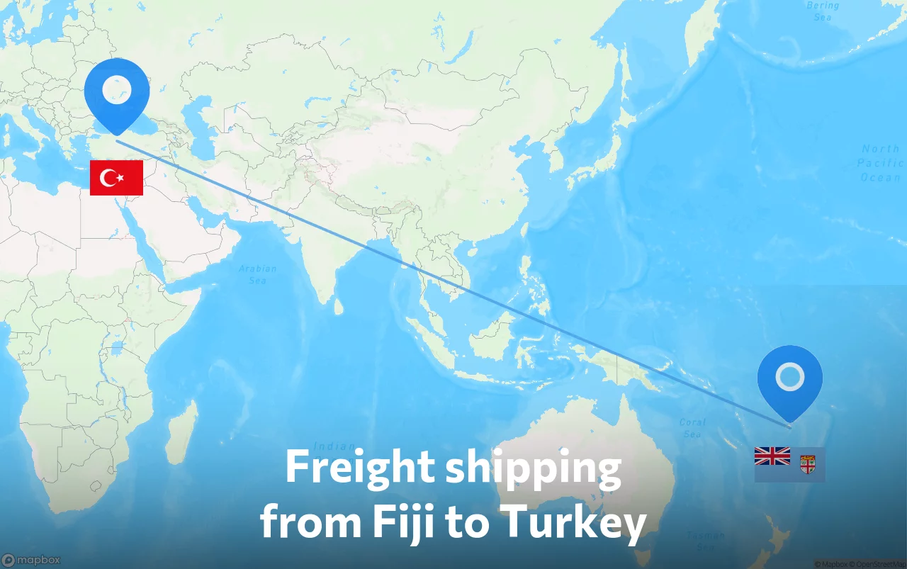 Shipping route from Fiji to Turkey