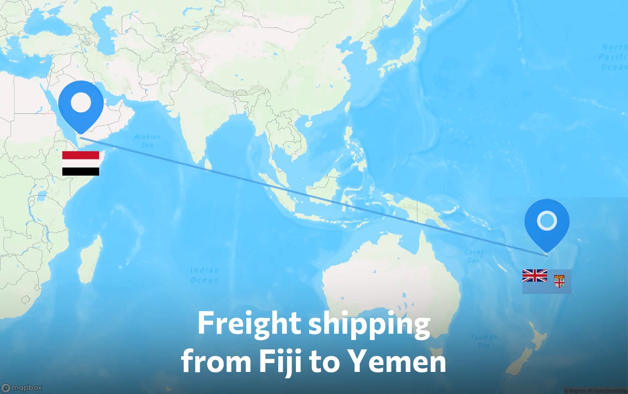 Shipping route from Fiji to Yemen