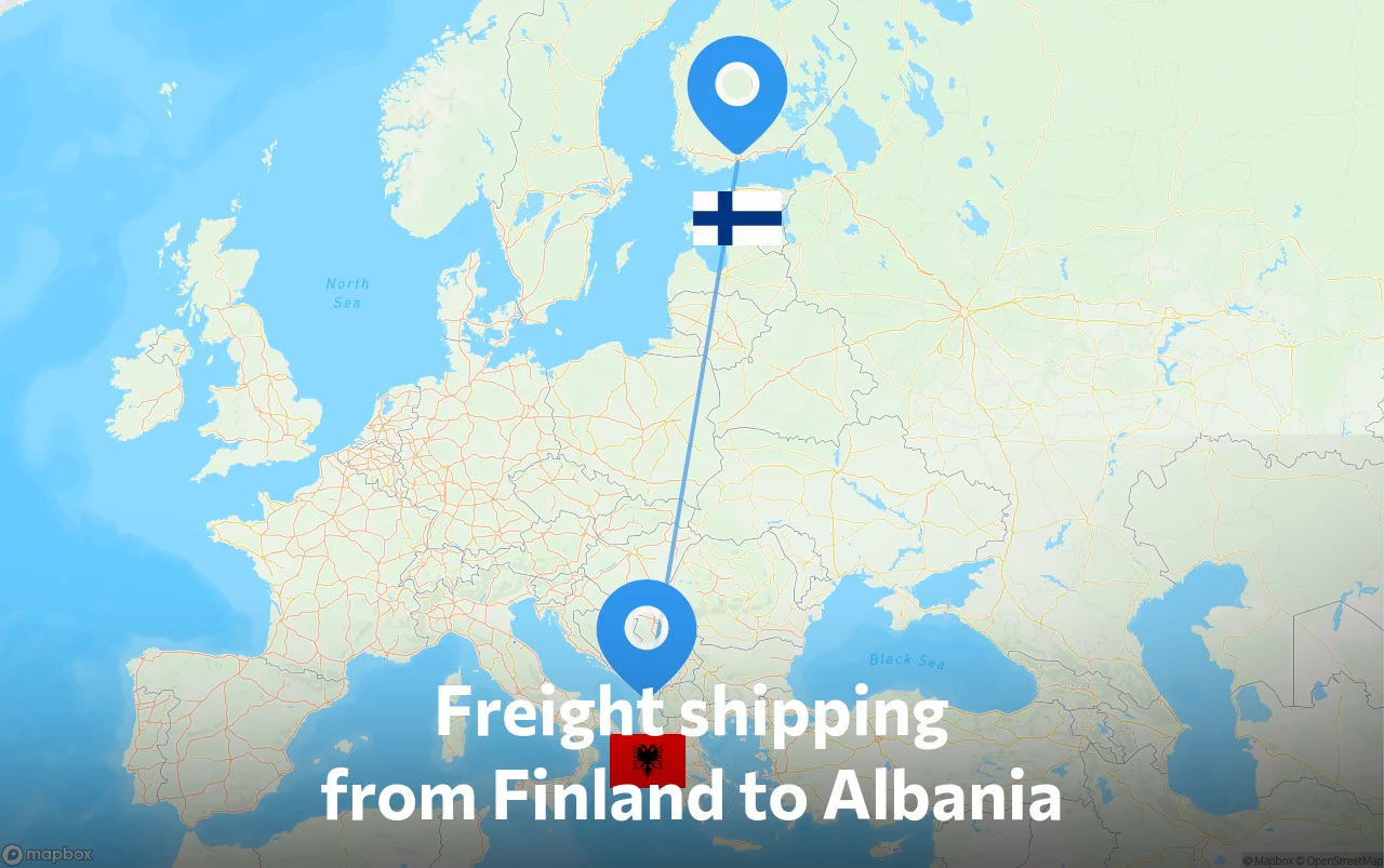 Shipping route from Finland to Albania