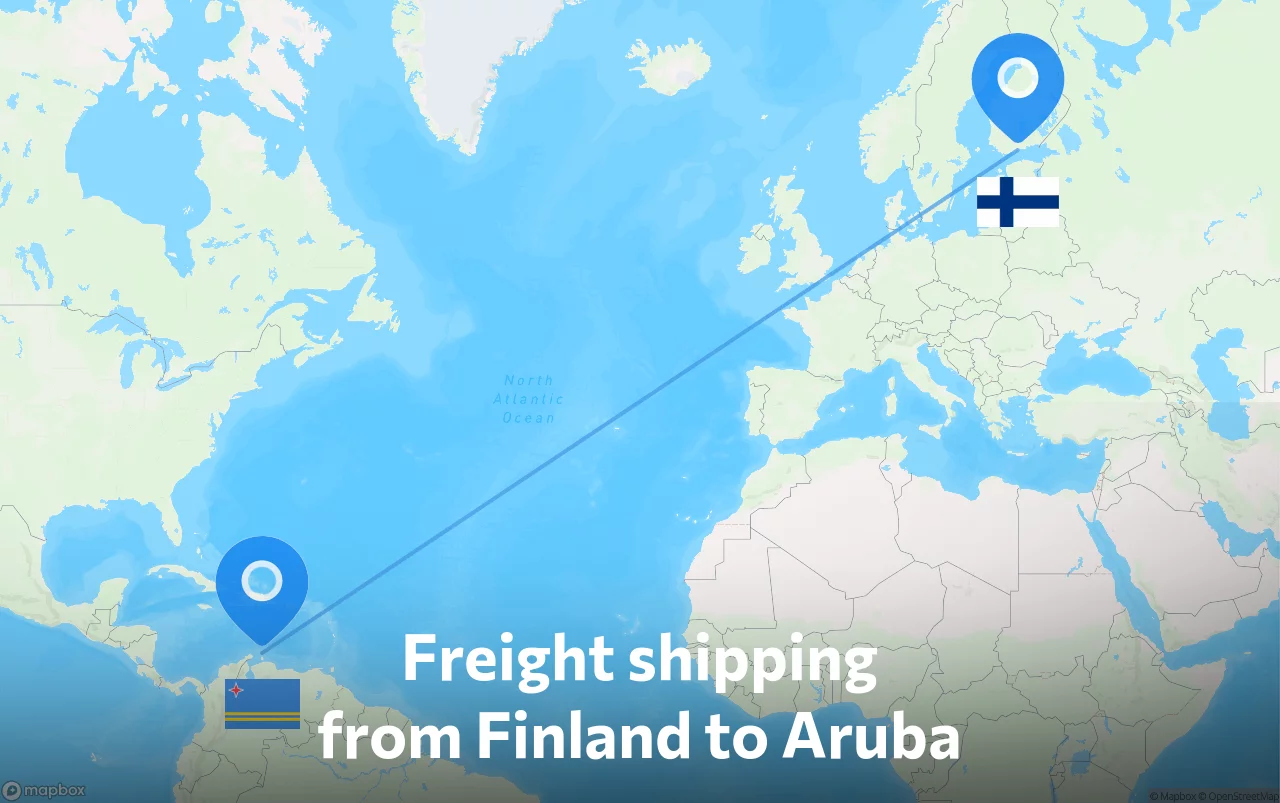 Shipping route from Finland to Aruba