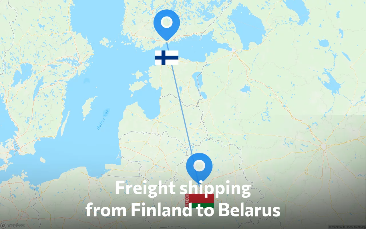 Shipping route from Finland to Belarus