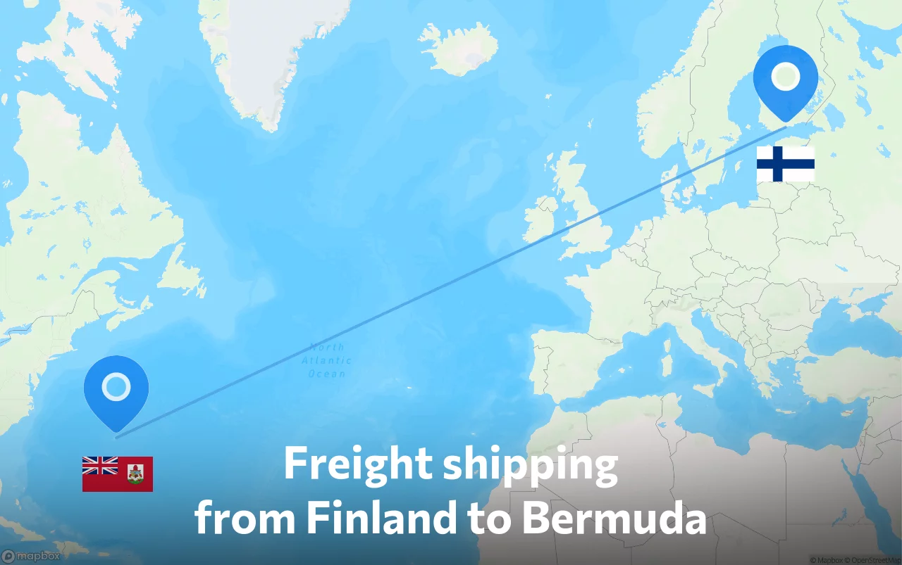 Shipping route from Finland to Bermuda