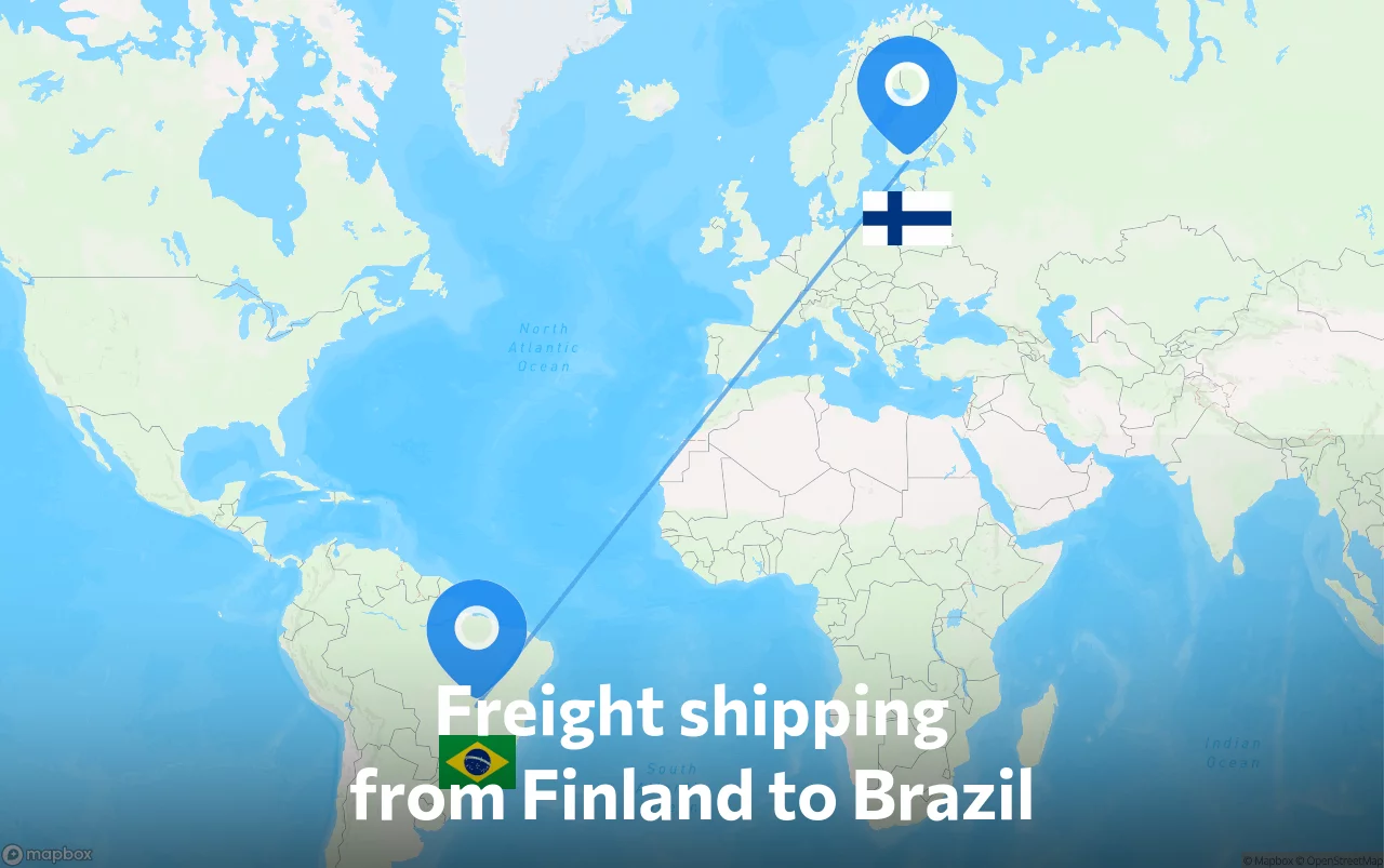 Shipping route from Finland to Brazil