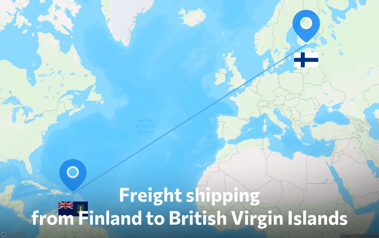 Shipping route from Finland to British Virgin Islands