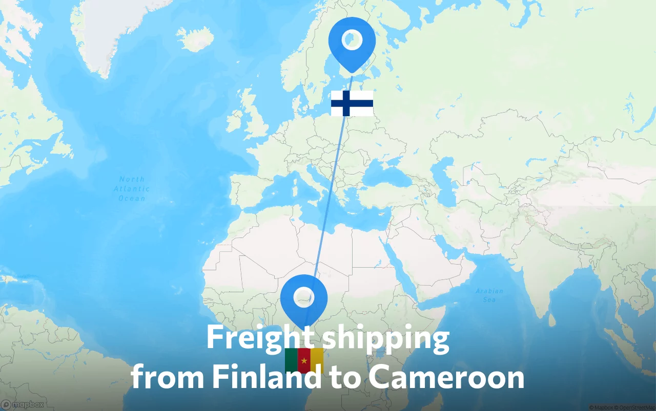 Shipping route from Finland to Cameroon