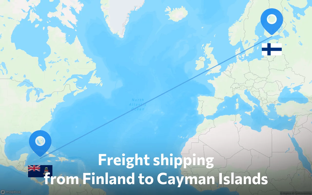 Shipping route from Finland to Cayman Islands