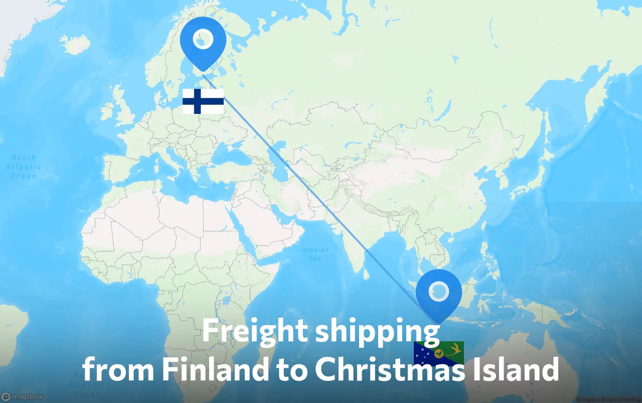 Shipping route from Finland to Christmas Island