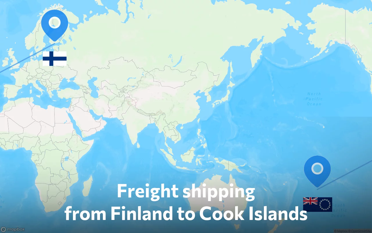 Shipping route from Finland to Cook Islands