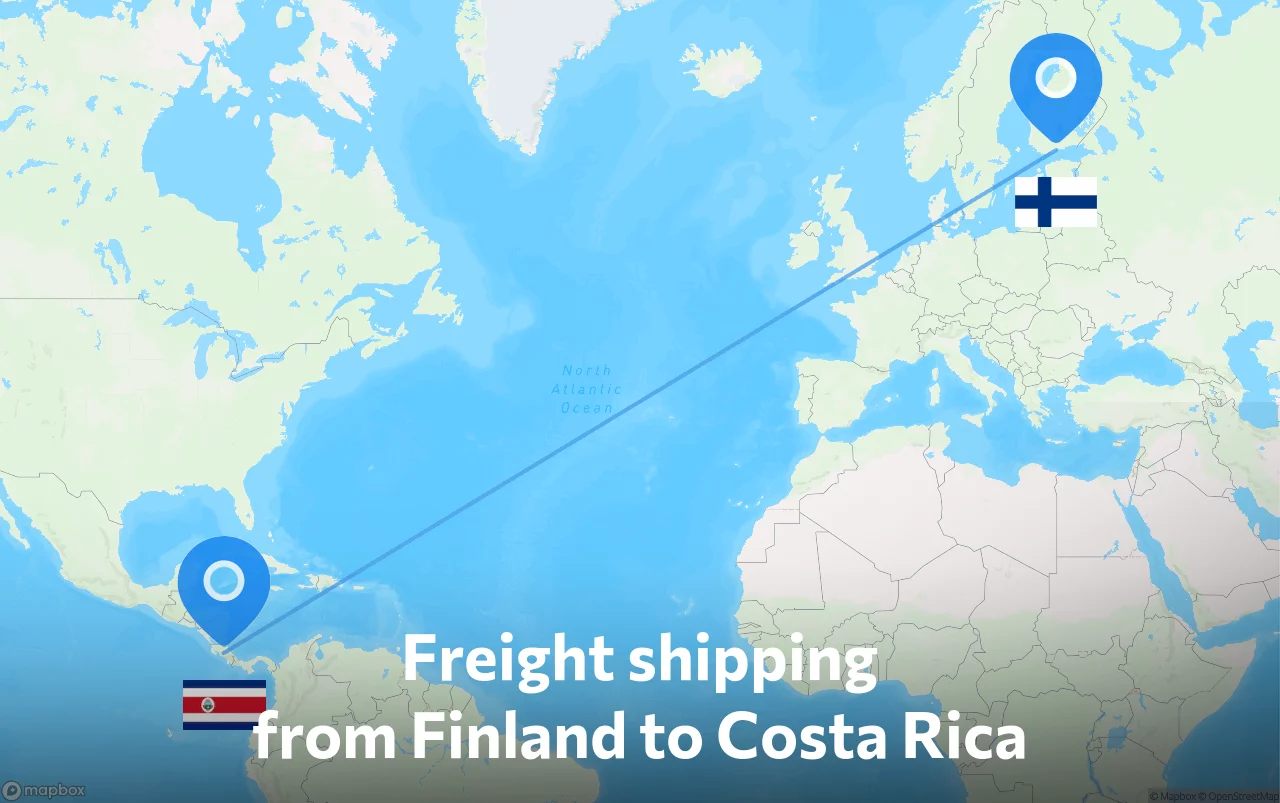 Shipping route from Finland to Costa Rica