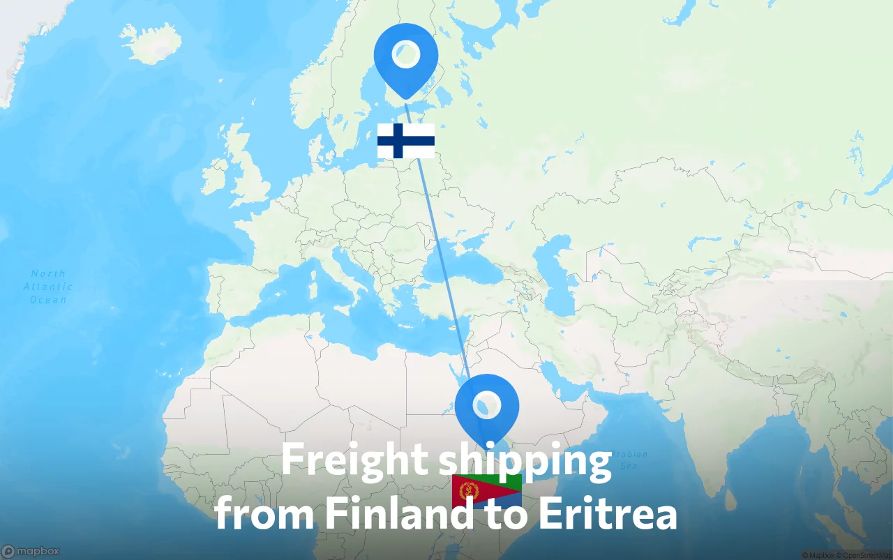 Shipping route from Finland to Eritrea
