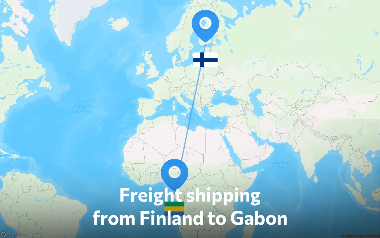 Shipping route from Finland to Gabon