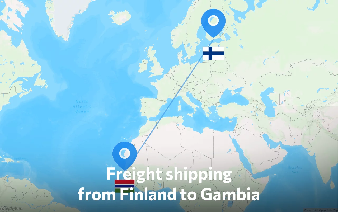 Shipping route from Finland to Gambia