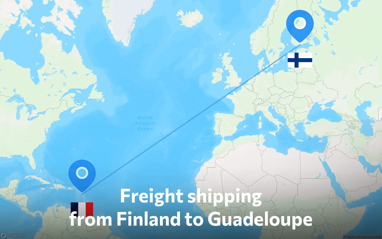 Shipping route from Finland to Guadeloupe