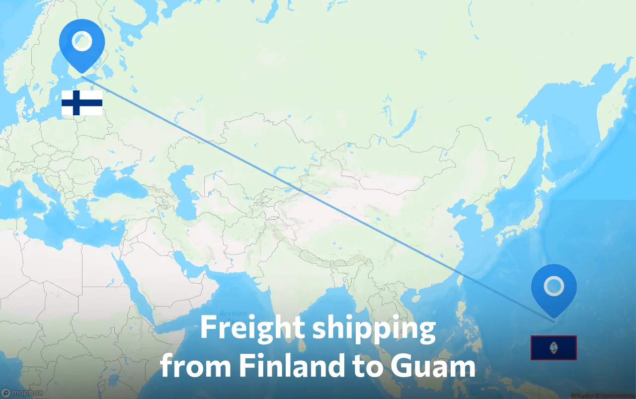 Shipping route from Finland to Guam