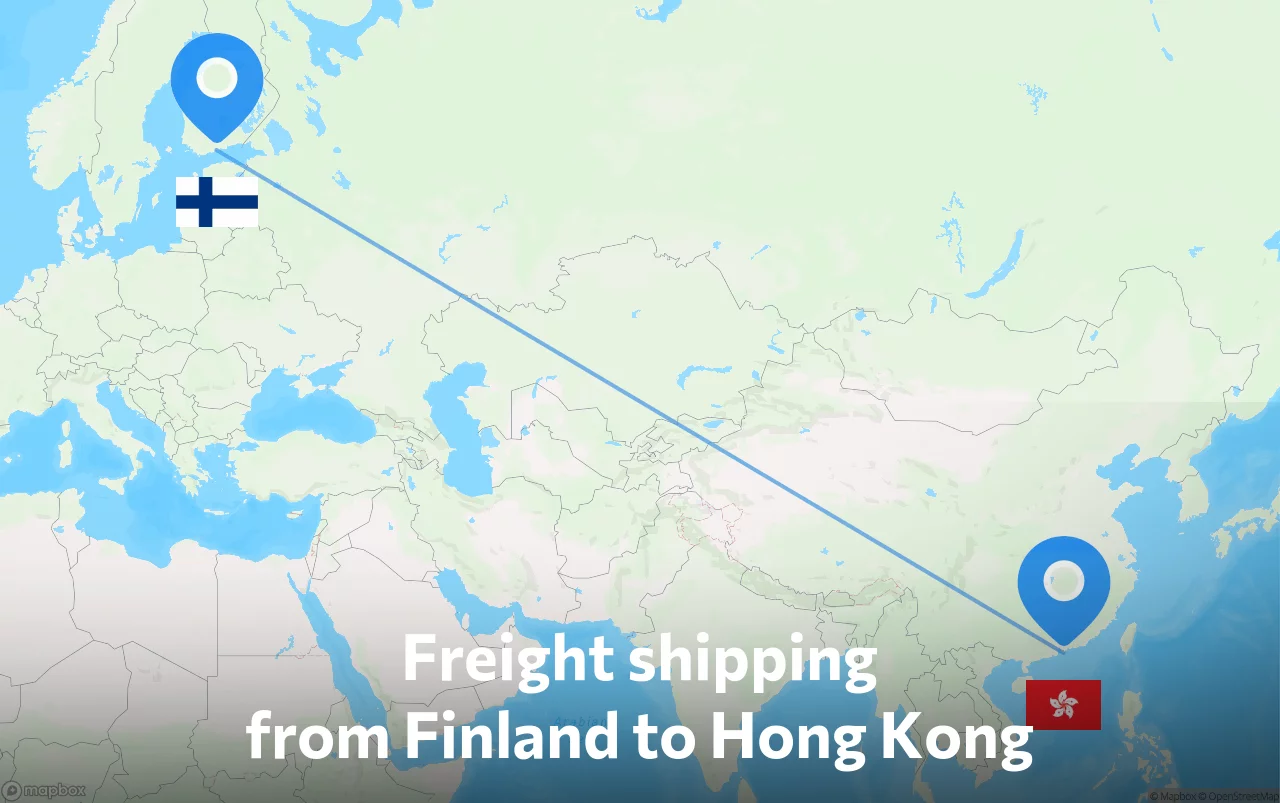Shipping route from Finland to Hong Kong