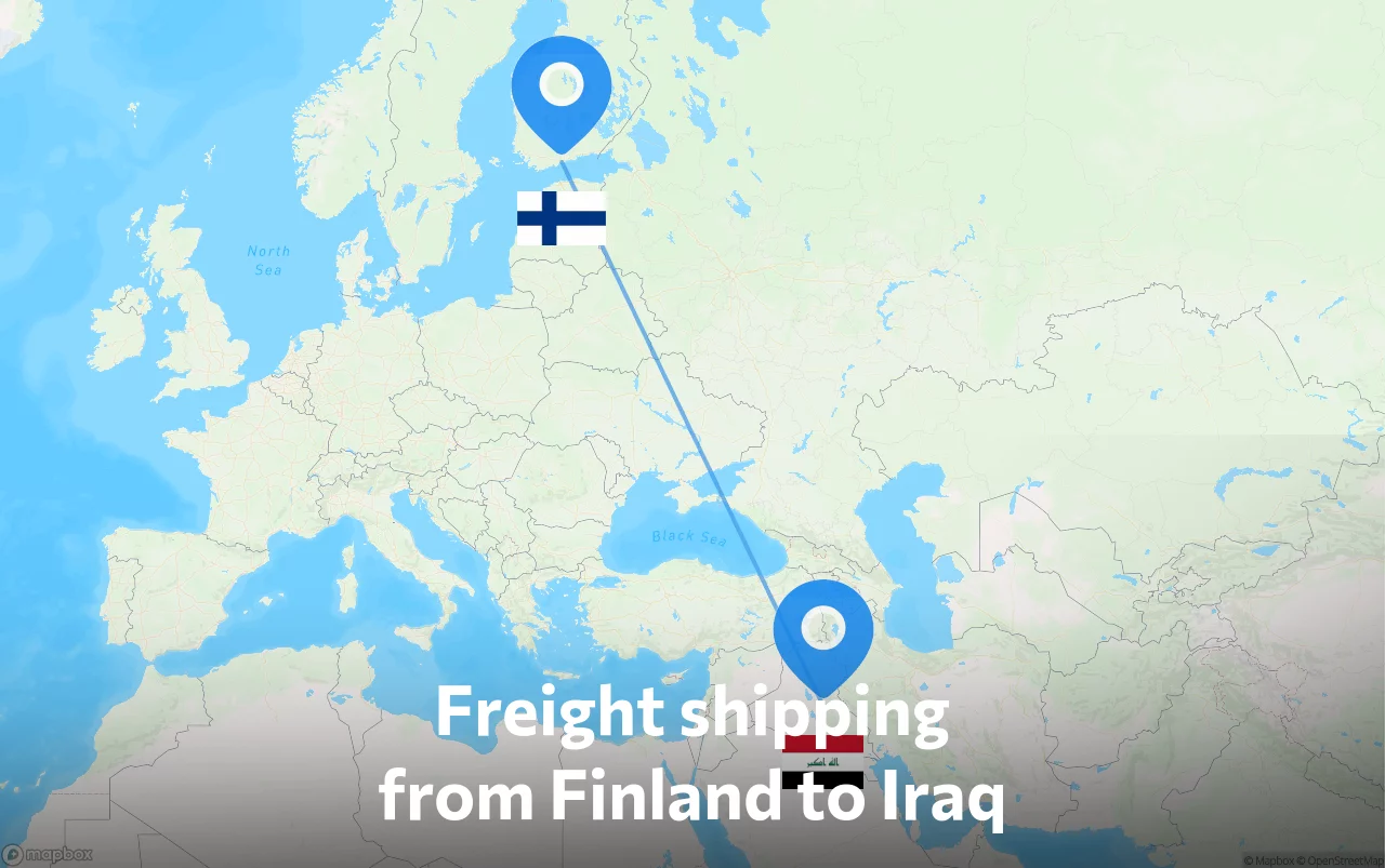 Shipping route from Finland to Iraq