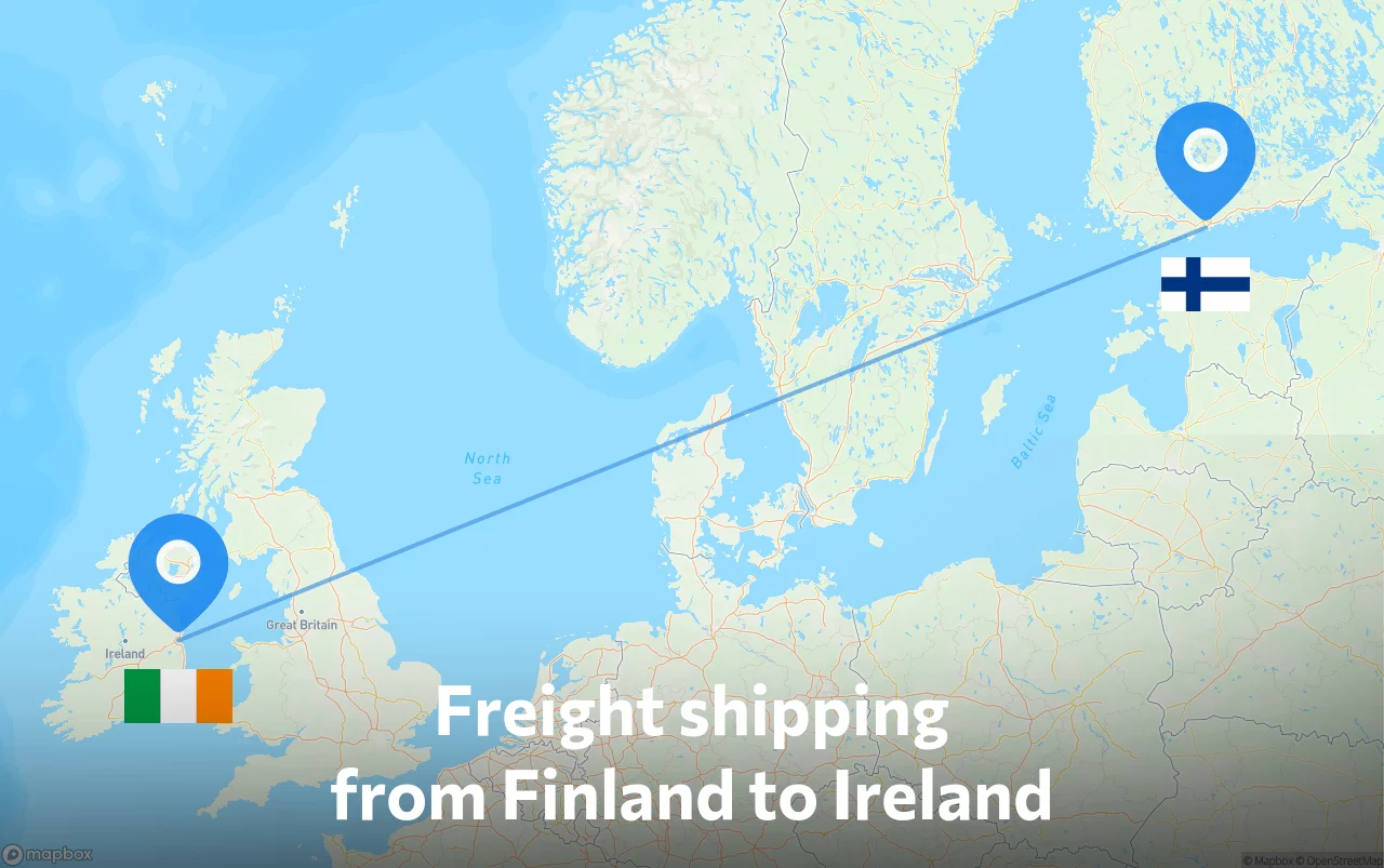 Shipping route from Finland to Ireland
