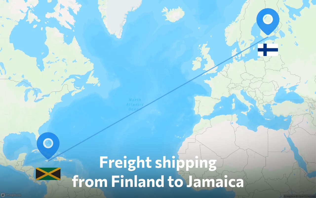 Shipping route from Finland to Jamaica
