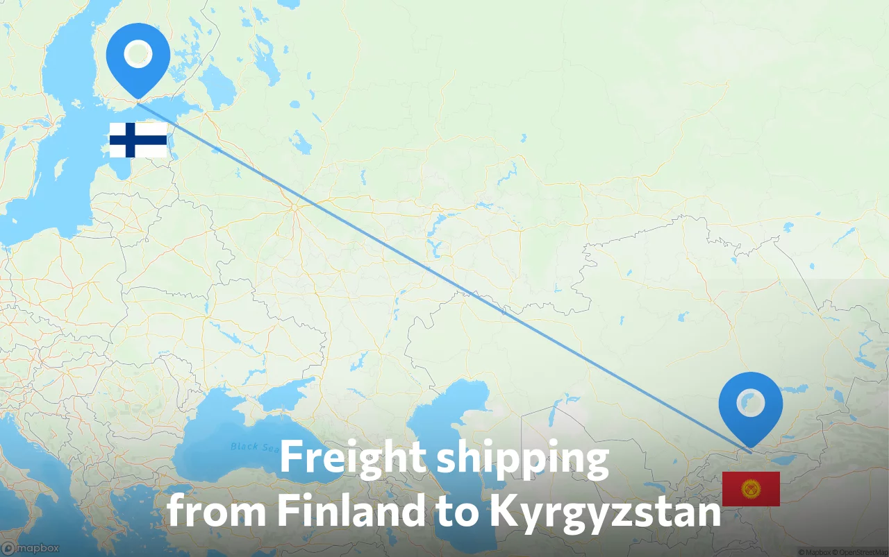 Shipping route from Finland to Kyrgyzstan