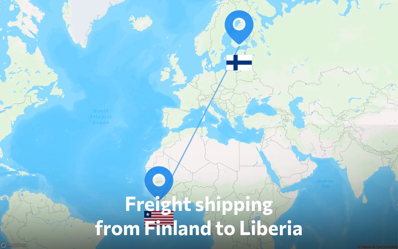 Shipping route from Finland to Liberia