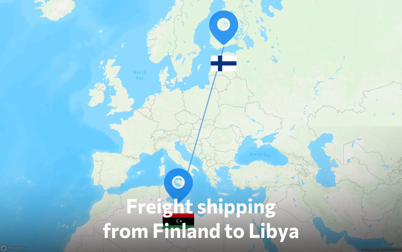 Shipping route from Finland to Libya