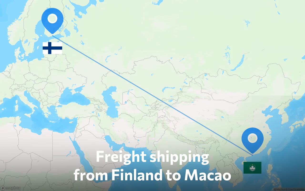 Shipping route from Finland to Macao
