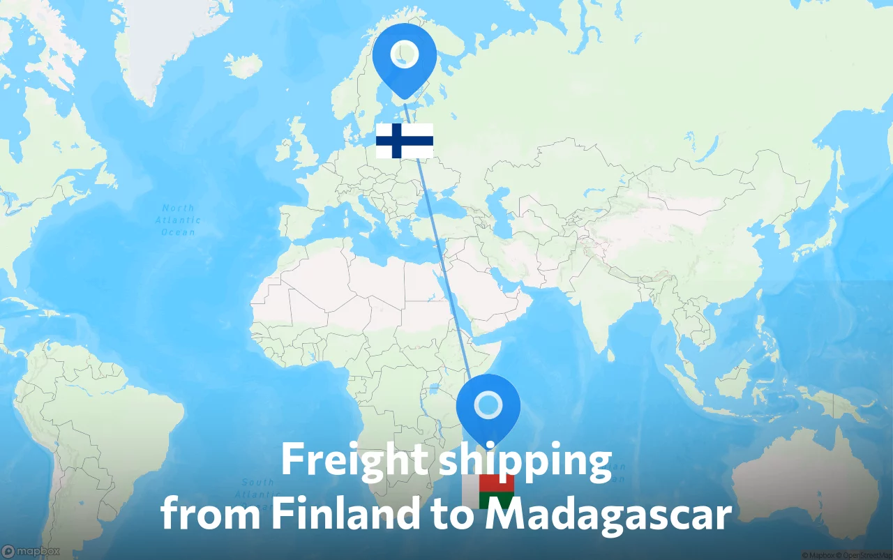 Shipping route from Finland to Madagascar
