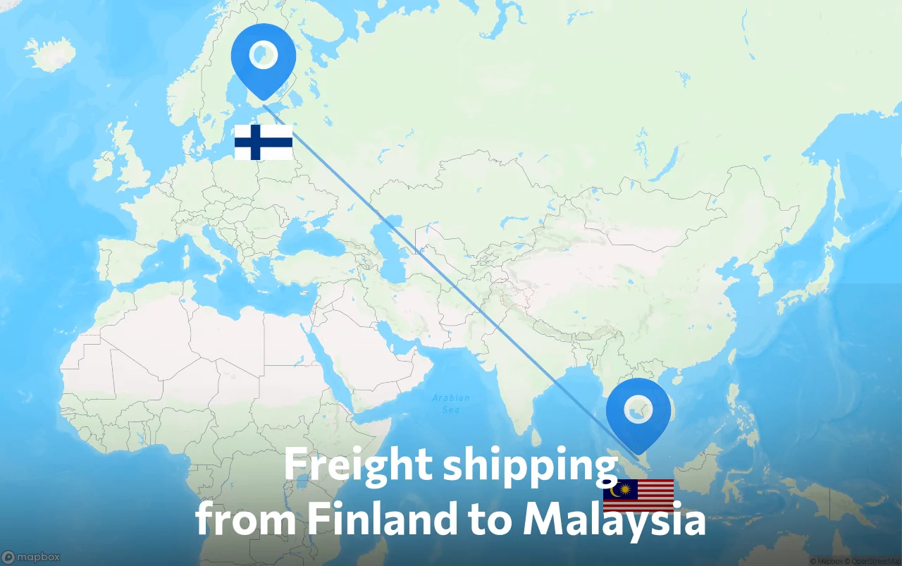 Shipping route from Finland to Malaysia