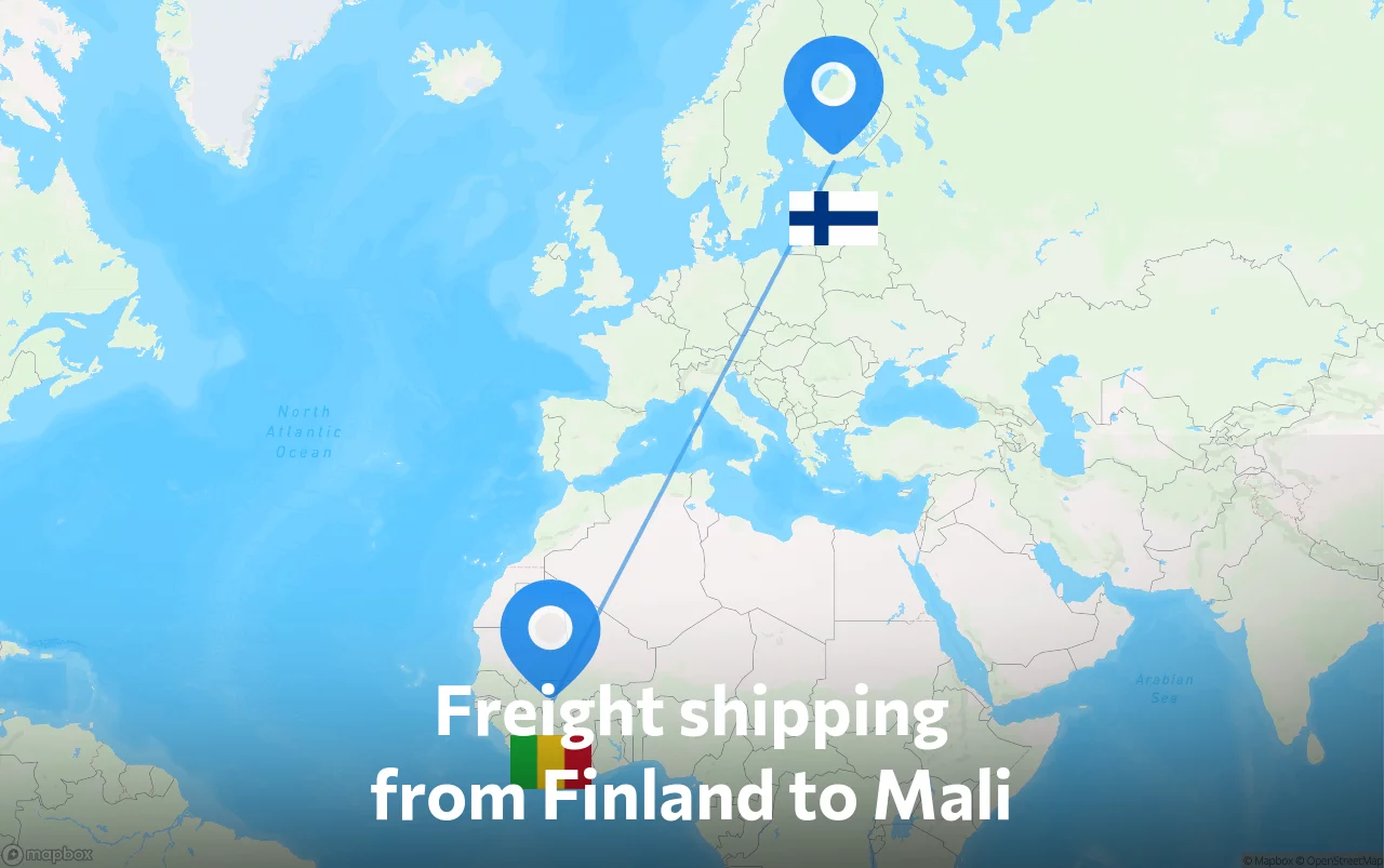 Shipping route from Finland to Mali