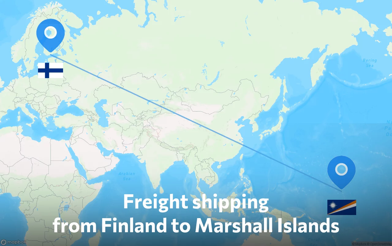 Shipping route from Finland to Marshall Islands