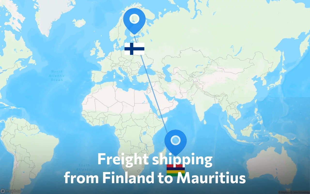 Shipping route from Finland to Mauritius