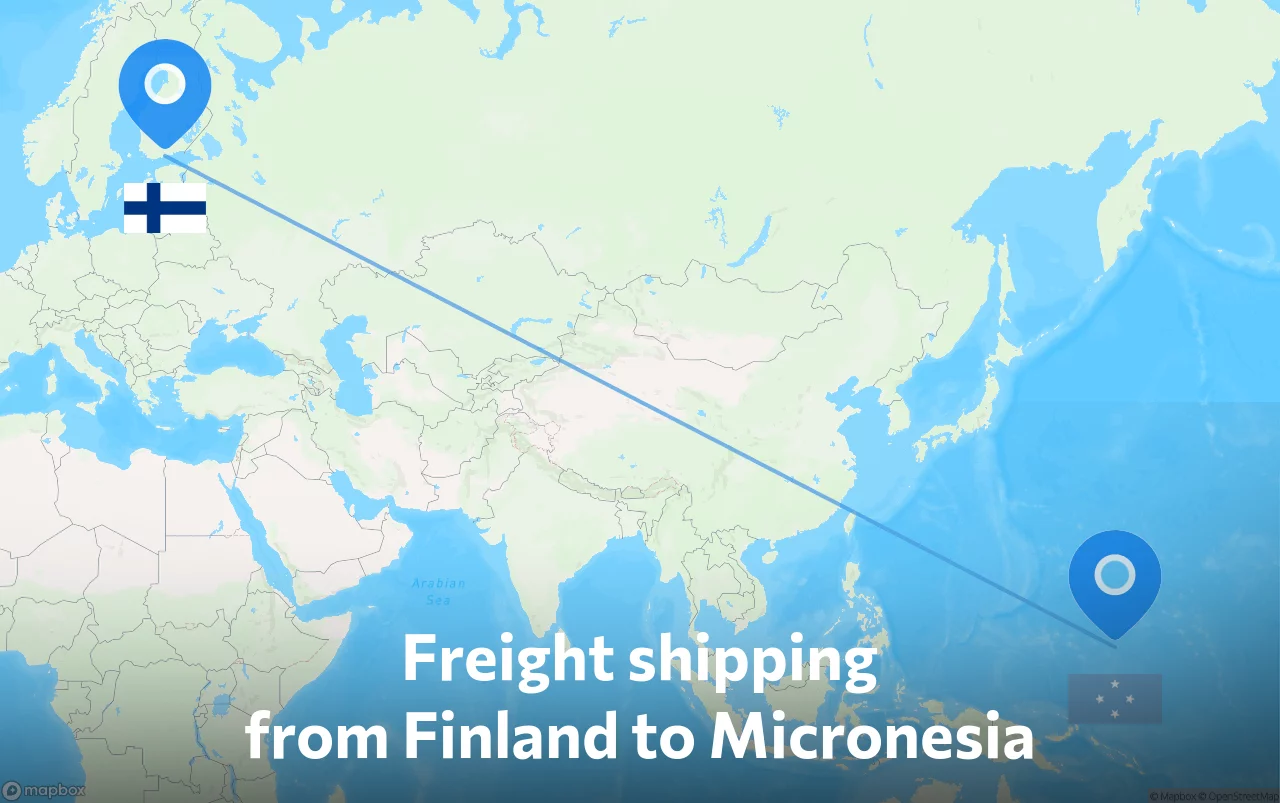 Shipping route from Finland to Micronesia