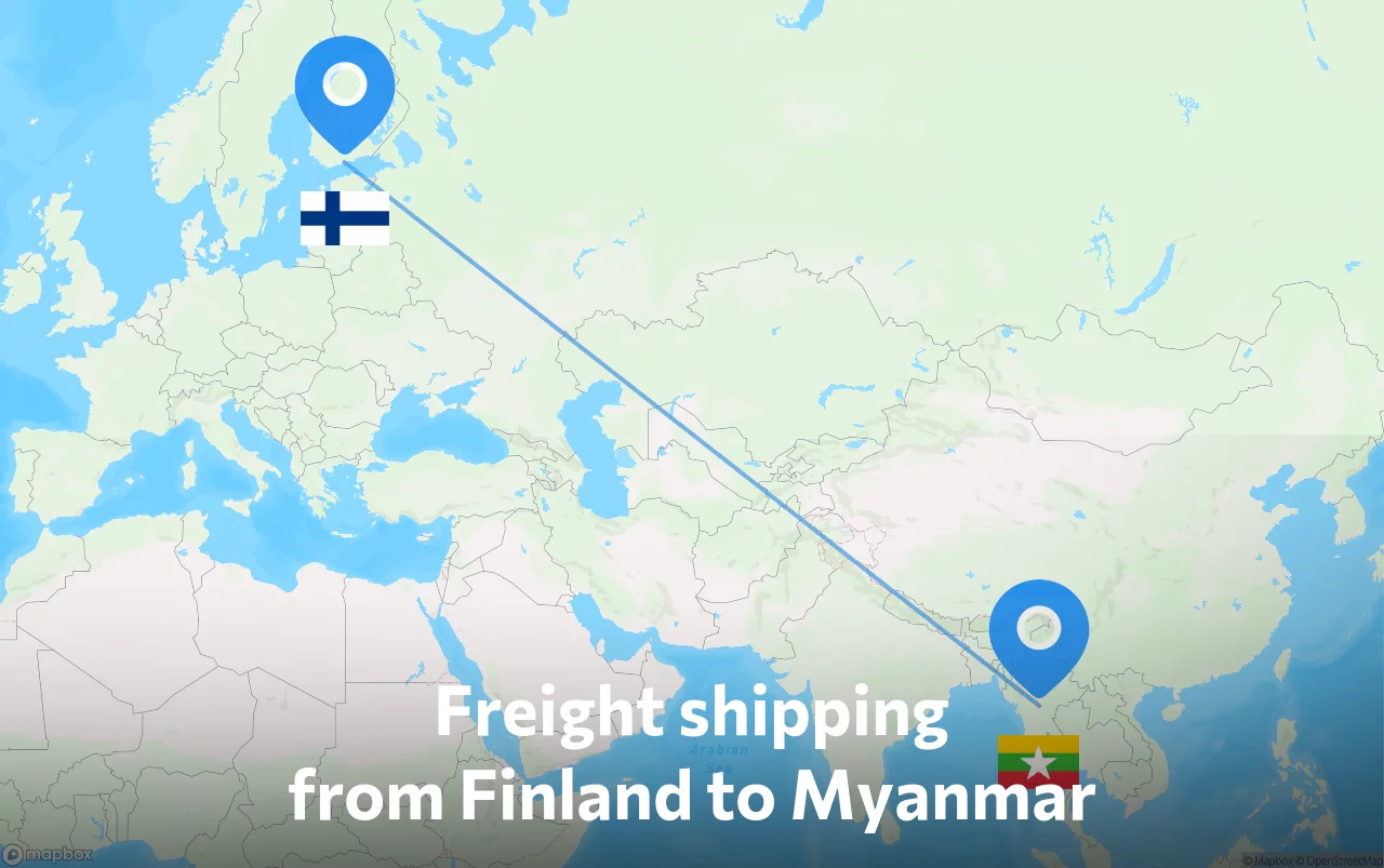 Shipping route from Finland to Myanmar